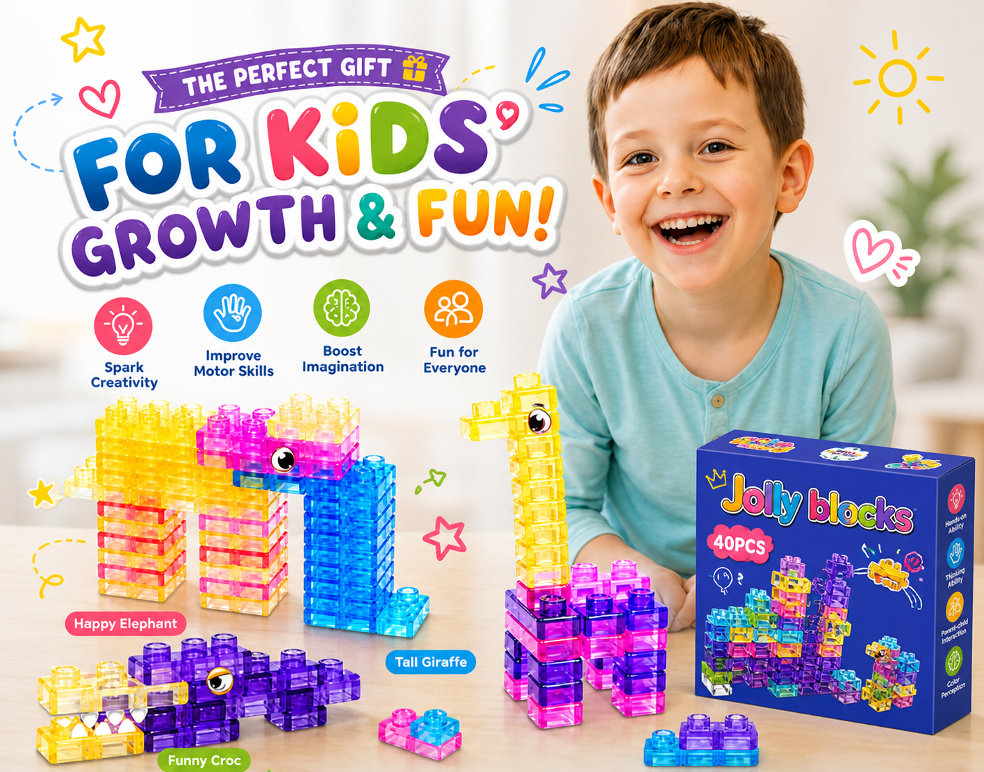 Jolly Blocks – Creative Building Set for Kids (40 Pieces)